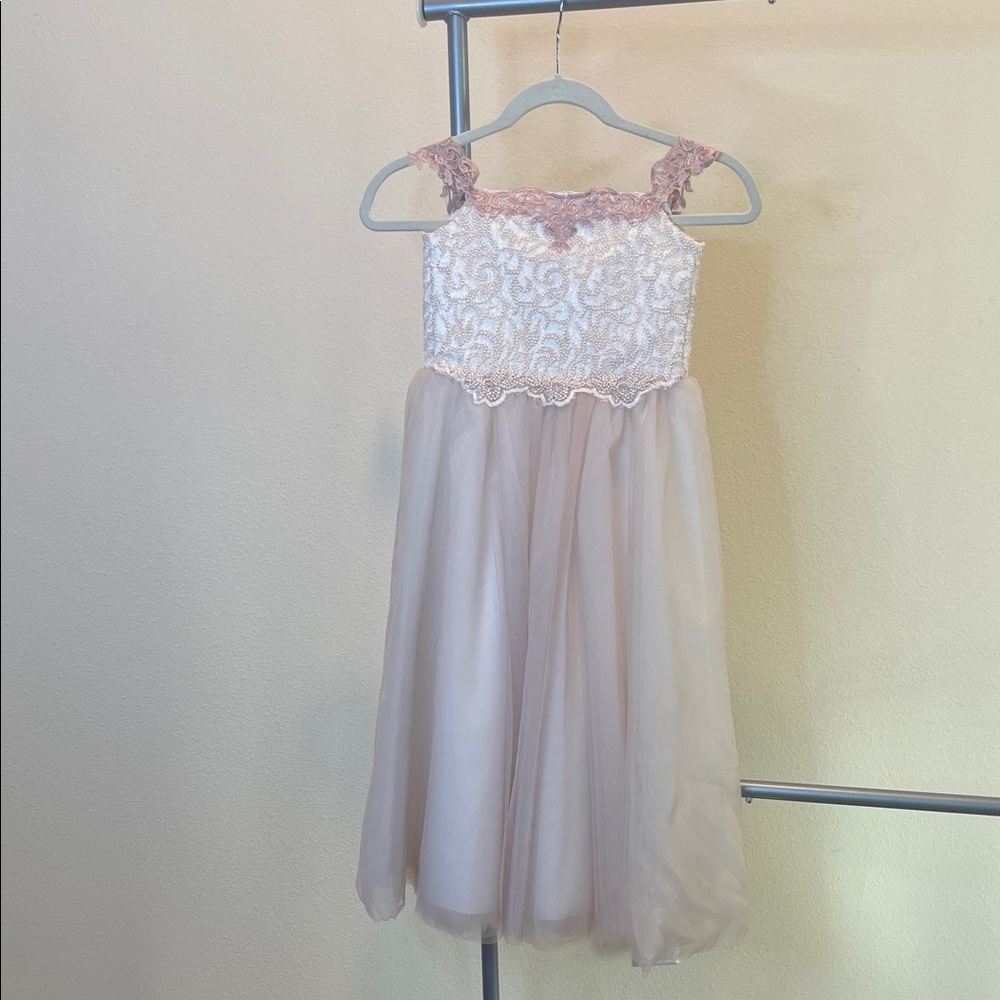 Elegant Pink and White Lace Kids Dress